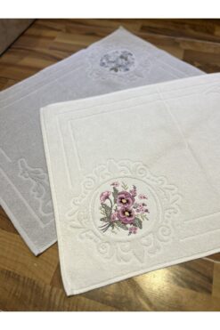 Nurpak 3d Nakışlı 50x70 lüx 2li ayak havlusu Gri-Krem