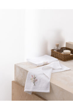 Madame Coco Arsor 2'li %100 Pamuk Nakışlı El Havlusu - Beyaz - 30x45 cm