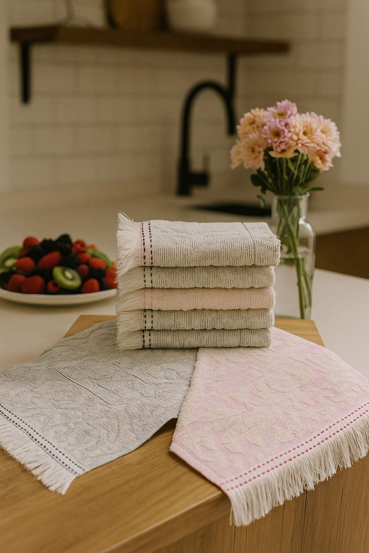 SARİNA renkli bir dünya 6 ' LI 30X50 CM EL VE YÜZ HAVLU SETİ / MUTFAK HAVLUSU - Görsel 2