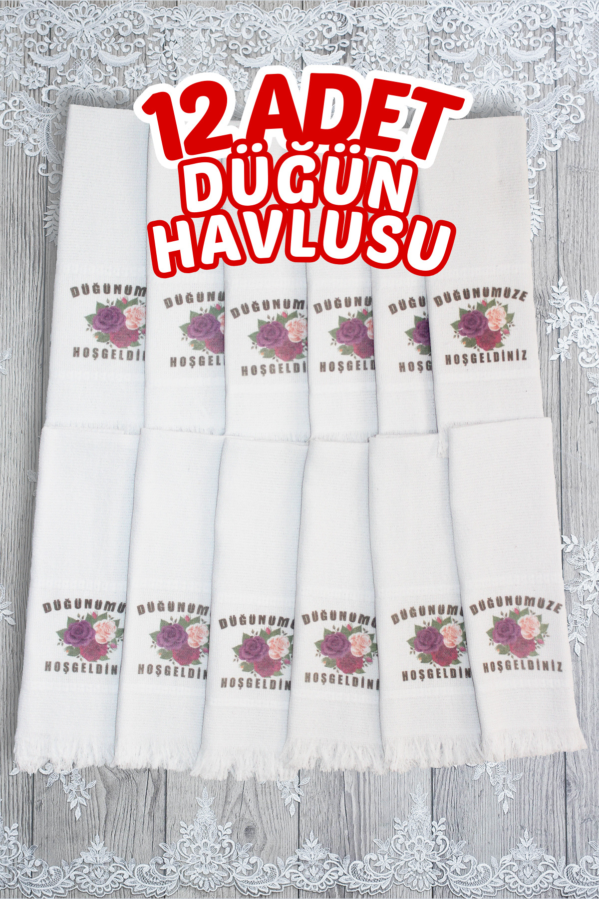 Comfort Home 12 Adetli Saçaklı Düğün Havlusu Desenli Konvoy Havlusu Ekonomik Model