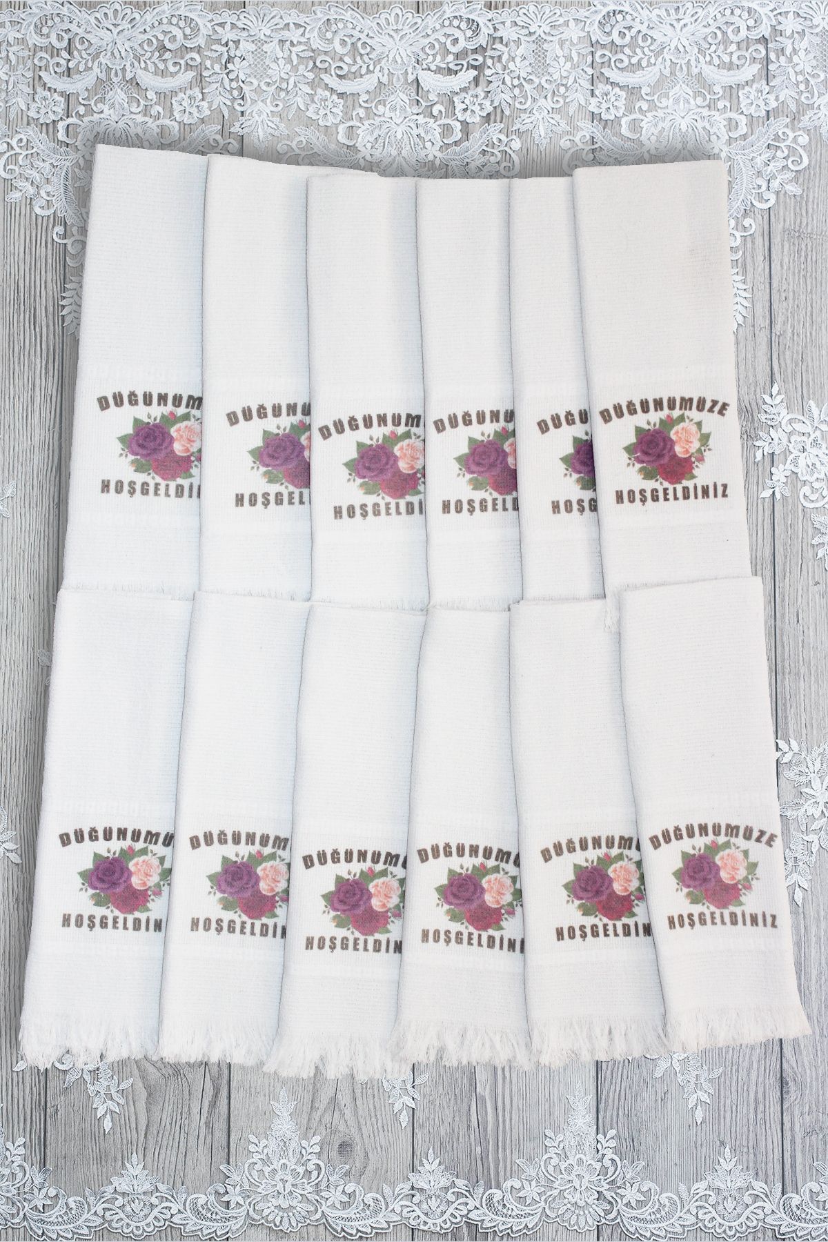 Comfort Home 12 Adetli Saçaklı Düğün Havlusu Desenli Konvoy Havlusu Ekonomik Model - Görsel 2