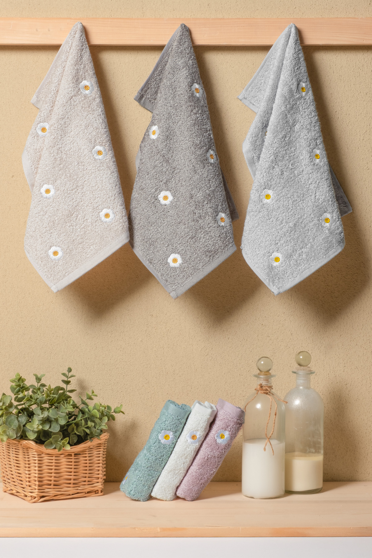 Bersay Lina 6'lı 30x50, %100 Pamuk Bambu, Nakışlı Mutfak & El Havlu Seti – Yumuşak, Emici ve Dayanıklı - Görsel 2