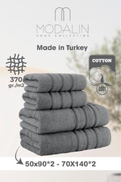 MODALİN Dora 4'lü Banyo Havlusu Seti 50x90 70X140cm x2 / 50x90cm x2 Cm