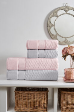 Özdilek Bright Kadife Havlu Seti Gri-Pembe
