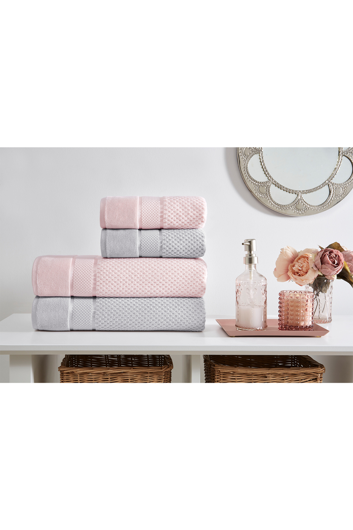 Özdilek Bright Kadife Havlu Seti Gri-Pembe - Görsel 2