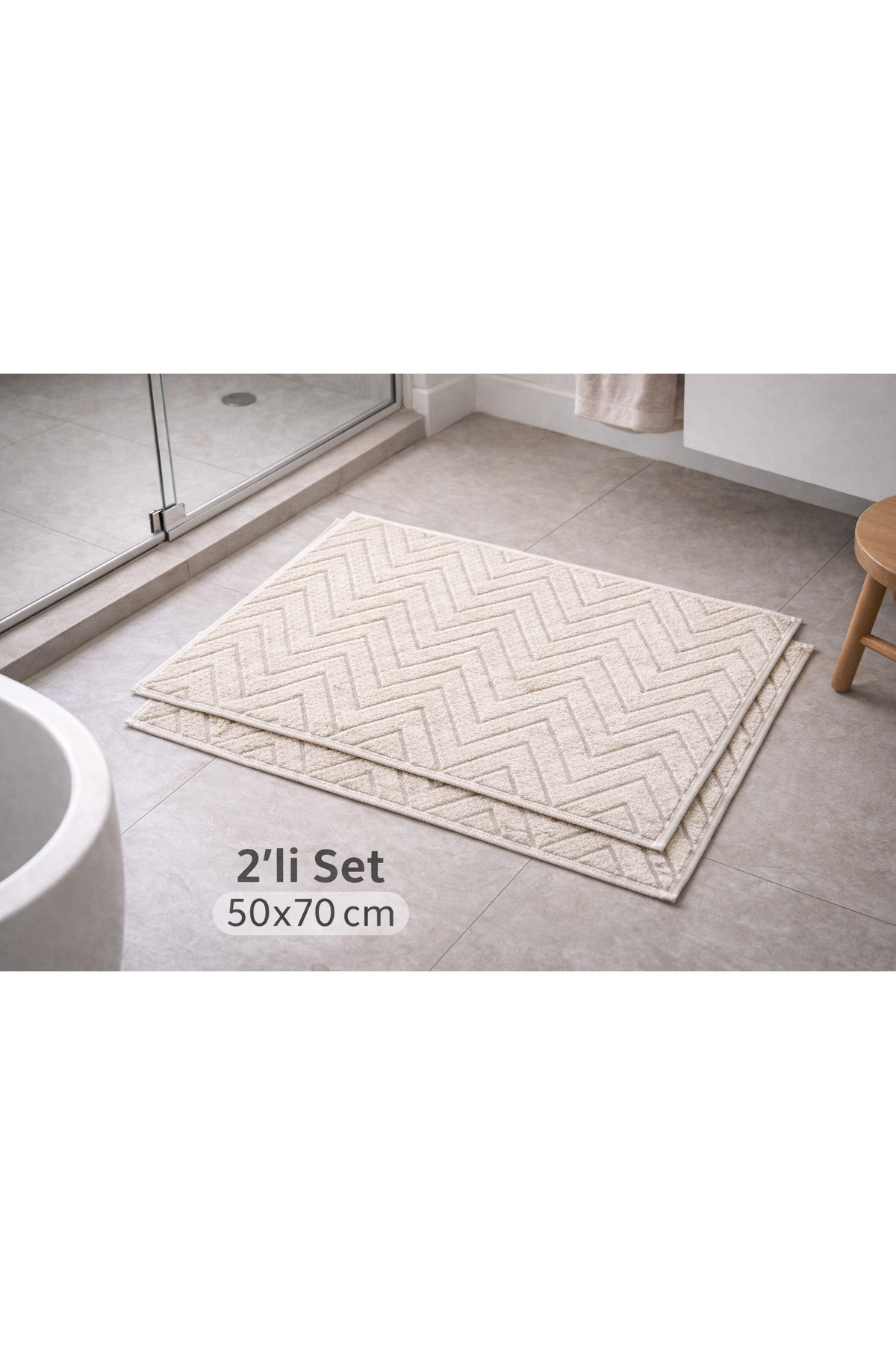 Femm Havlu Femm Zigzag Desenli Pamuk Ayak Havlusu 50x70 cm Banyo Paspası 2’li