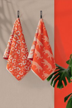Coton Delux 2li %100 Pamuk El/ Yüz Havlusu Seti - 50x70 cm – Leopar Desenli Renkli