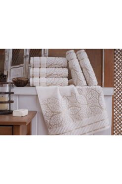 Nurpak Yaprak Desen 6 Lı Kadife 50*90 El Havlusu Seti
