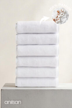 Anılsan 6'lı Düz Beyaz El Havlusu - 50x90 Cm, 225 Gr, %100 Pamuk, Spa Ve Otel Havlusu