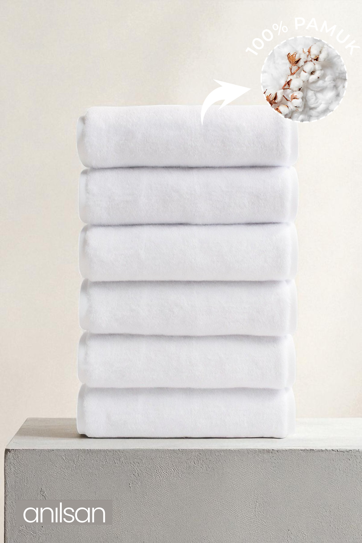Anılsan 6'lı Düz Beyaz El Havlusu - 50x90 Cm, 225 Gr, %100 Pamuk, Spa Ve Otel Havlusu