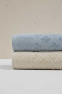 Class 2'li 50x100 cm %100 Pamuklu Kadife El ve Yüz Havlu Seti - Clerica Bej / Mavi