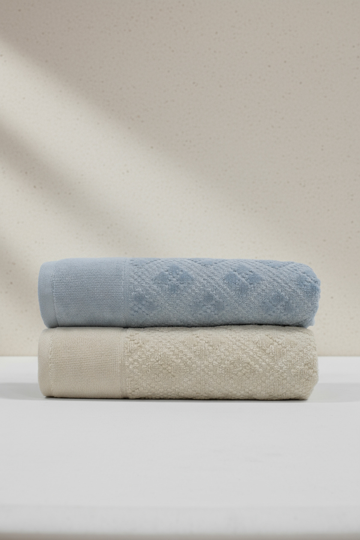 Class 2'li 50x100 cm %100 Pamuklu Kadife El ve Yüz Havlu Seti - Clerica Bej / Mavi - Görsel 2