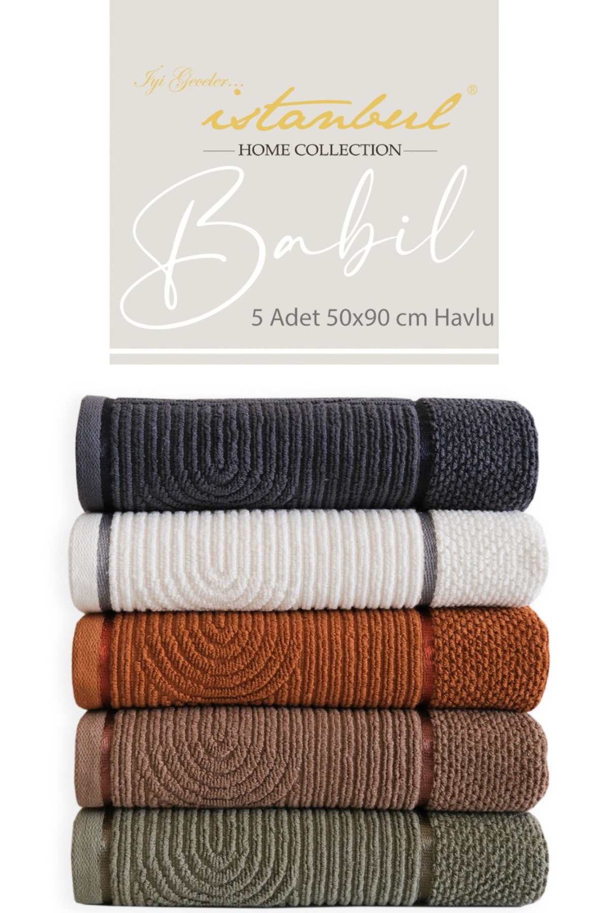 İyi Geceler İstanbul %100 Pamuk Babil 5'li Kutulu Havlu Seti 50x 90 cm - Görsel 3