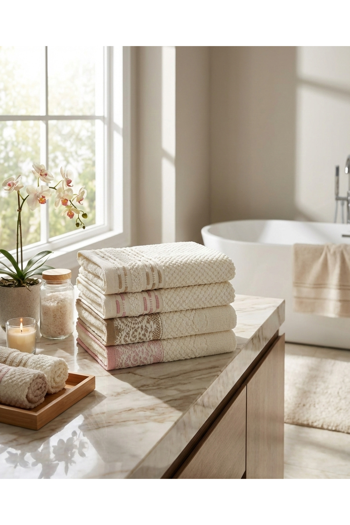 Özdilek Bronie Evony 50*90 el yüz havlusu 4 lü ( bej-pudra )