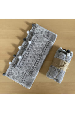 POKUT Ponponlu 2'li Havlu Seti %100 Pamuk - Analı&Kızlı Çeyizlik Hediyelik El Havlusu Takımı