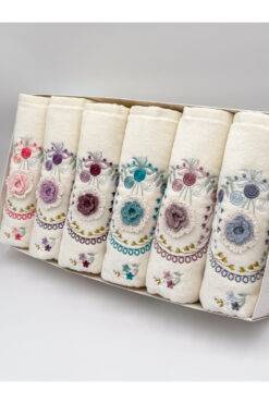 AYHANHOME 3d El Işleme Çiçek Nakışlı 6 Adet 50x90 El Yüz Havlu Seti