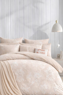 İQON Lastikli Çarşaflı Nevresim Takımı Çift Kişilik Royal Bej