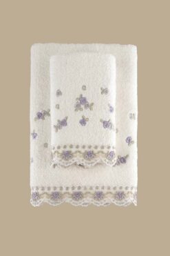 Arliva Home Meltem Nakıslı 2lı Havlu Setı Krem-lıla 30x50 50x80