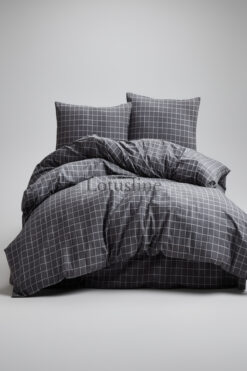 Lotusline Home Minikaro Füme Tek Kişilik Pamuklu Nevresim Seti Çift Taraflı
