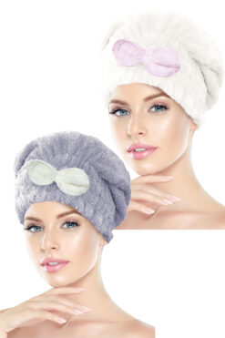 CHIZGY 2 Adet Mikrofiber Saç Havlusu Bonesi Lastikli Fiyonklu