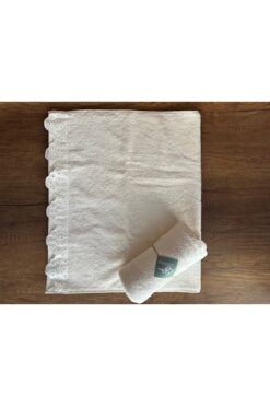 LOOMİKA Dantelli El Yüz Havlusu Seti 2’li 50×90 cm %100 Pamuk Krem