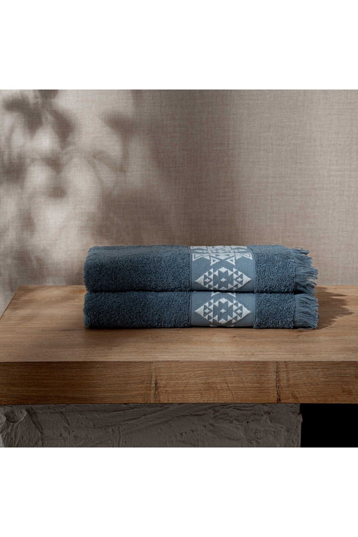 Green Black Hereke 2'li El Yüz Havlusu Seti %100 Pamuk Jakarlı Koyu Mavi 50x80 Cm - Görsel 2