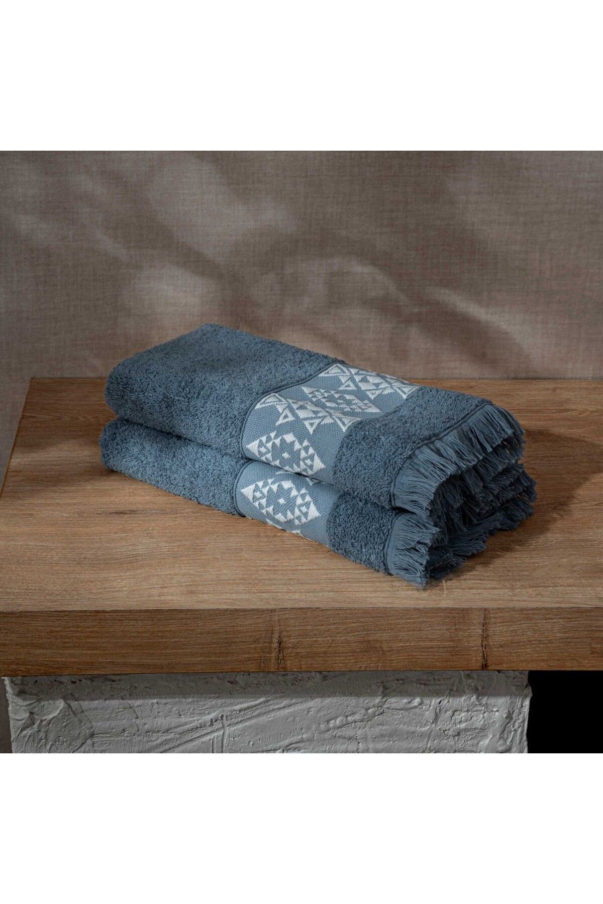 Green Black Hereke 2'li El Yüz Havlusu Seti %100 Pamuk Jakarlı Koyu Mavi 50x80 Cm - Görsel 3