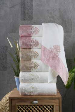 Familia Home 6’lı Fransız Güpürlü Kadife El & Yüz Havlusu Seti