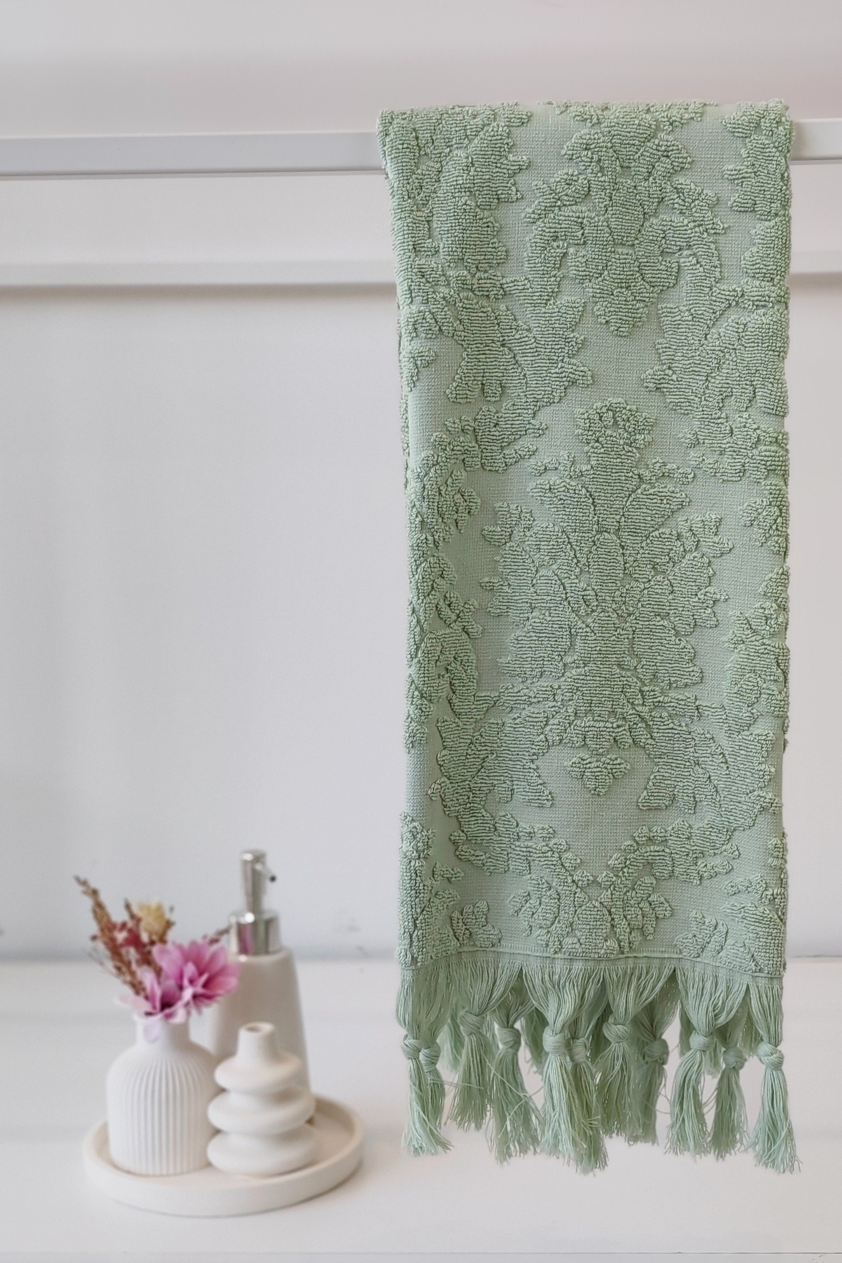 Sevim Otantik Saçaklı El Havlusu 50x90 Cm - %100 Pamuk - Açık Yeşil - Yumuşak Ve Su Emici - Görsel 2