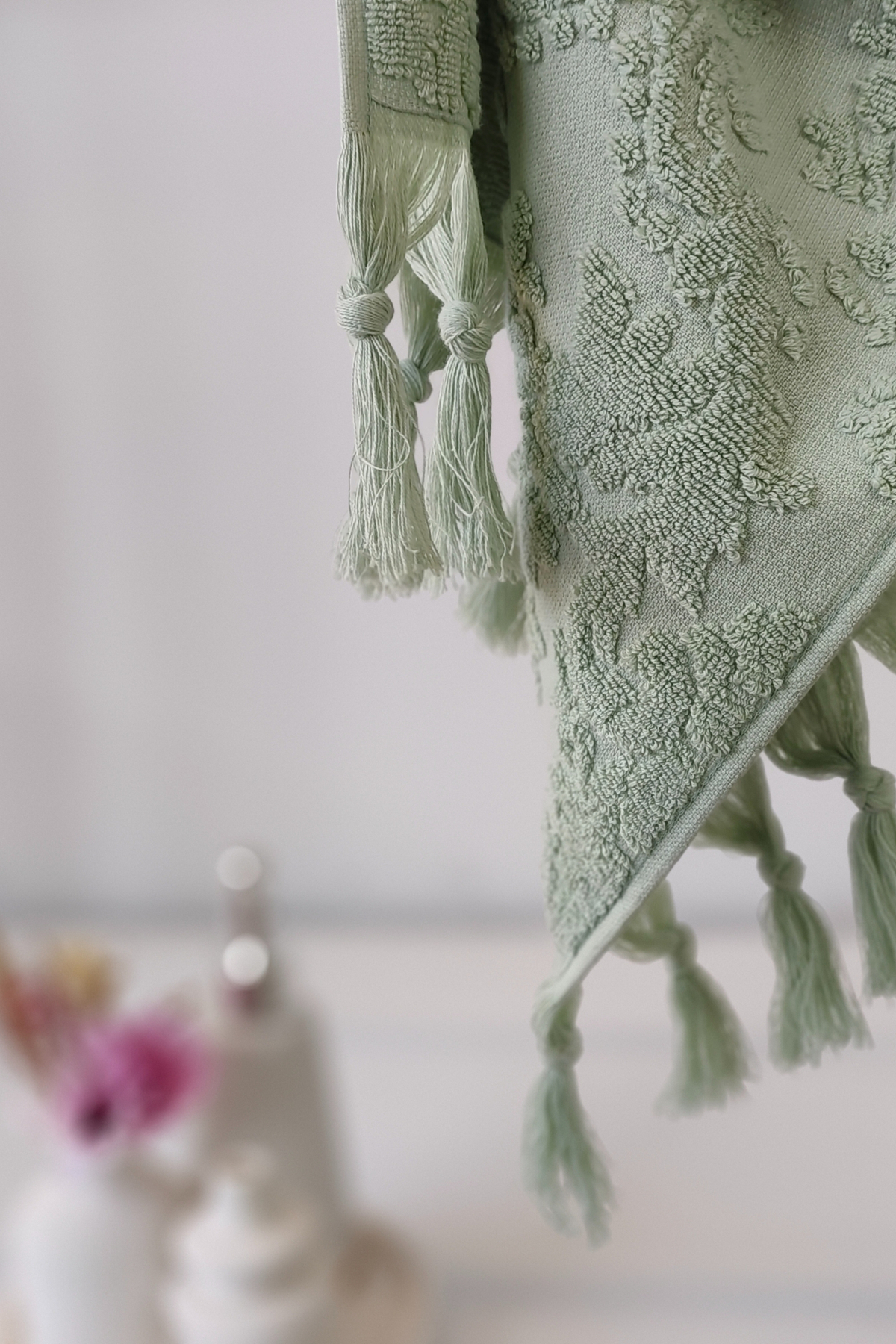 Sevim Otantik Saçaklı El Havlusu 50x90 Cm - %100 Pamuk - Açık Yeşil - Yumuşak Ve Su Emici - Görsel 3