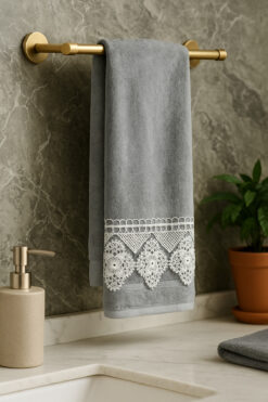 Çeyiz Bahçesi Çeyiz bahçesi Osmanlı iğne oyası kadife havlu gri