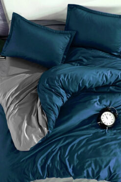 İQON Lastikli Çarşaflı Nevresim Takımı Çift Kişilik Petrol - Gri