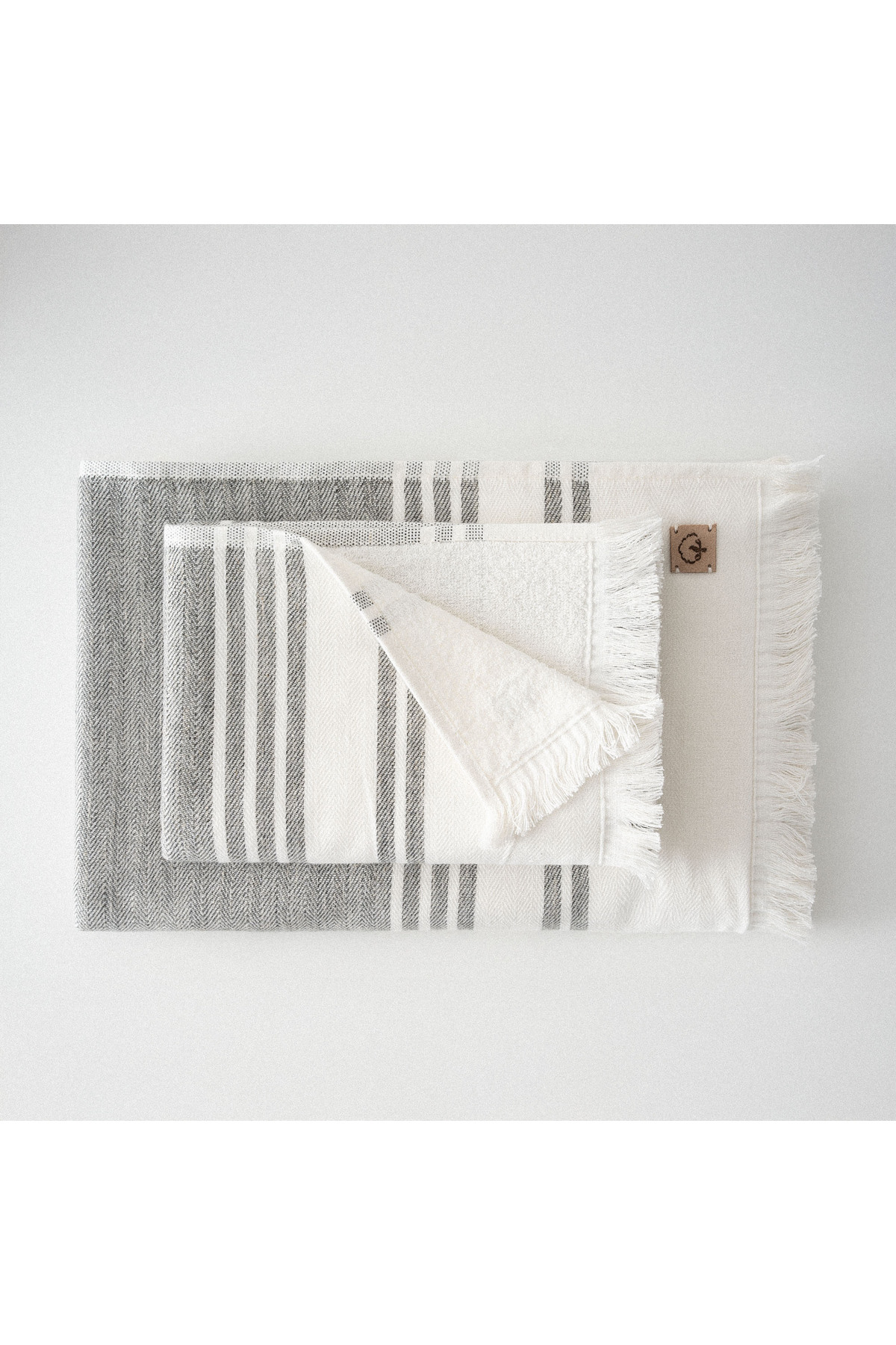 Ecocotton Erva 3'lü Havlu Seti %100 Organik Pamuk Keten Melanj Antrasit - Görsel 3