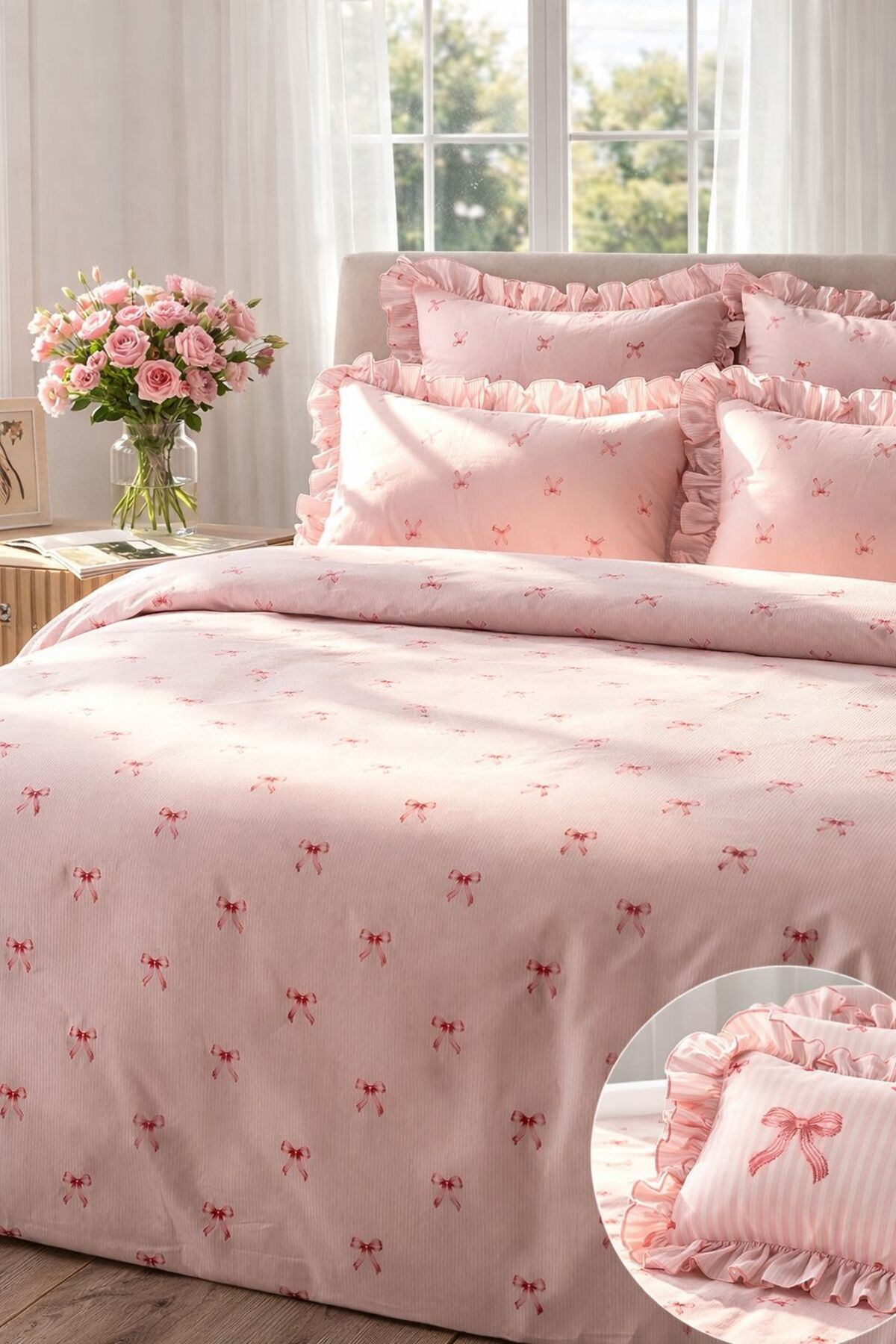 Uçkan home %100 PAMUKLU FİYONK DESEN FIRFIRLI ÇİFT KİŞİLİK NEVRESİM SETİ