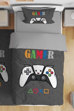 EVPANYA Gamer Oyuncu 12 Desenli Tek Kişilik Bebek Çocuk Nevresim Seti