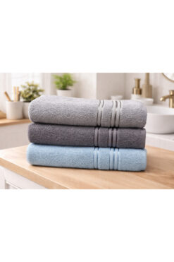 HOME MOD STORE Banyo Havlusu Seti 3’lü 70x140Cm, Pamuk & Renkli, Yumuşak & Emici