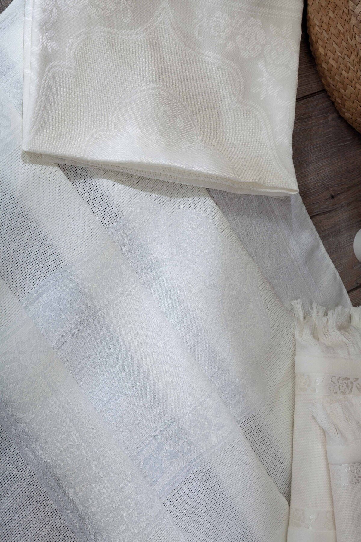 sarra 4'lü Saçaklı Etamin Bohça Seti - Krem - Görsel 3