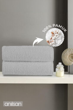 Anılsan 2'li Düz Gri Banyo Havlusu - 70x140 Cm, 490 Gr, %100pamuk, Spa Ve Otel Havlusu