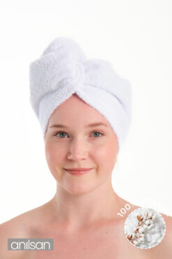 Anılsan %100 Pamuk Beyaz Havlu Bone Saç Kurutma Bonesi Kafa Havlusu Duş Banyo Bonesi Islak Saç Kurulama Bone