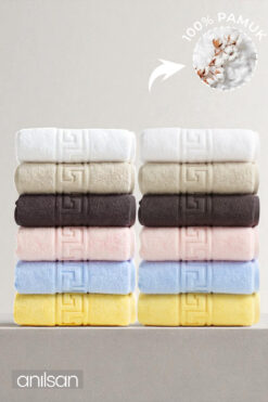 Anılsan 12'li Karışık Greek El Havlusu - 50x90 Cm, 225 Gr, %100 Pamuk, Spa Ve Otel Havlusu