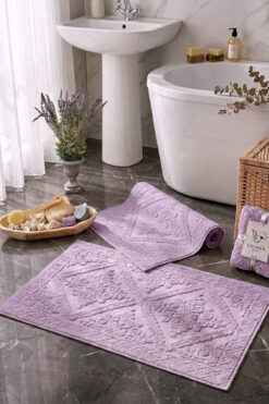 Valmia Home 2'li Set %100 Pamuklu Lüks Jakarlı Banyo Ayak Havlusu Paspası 50x70 cm