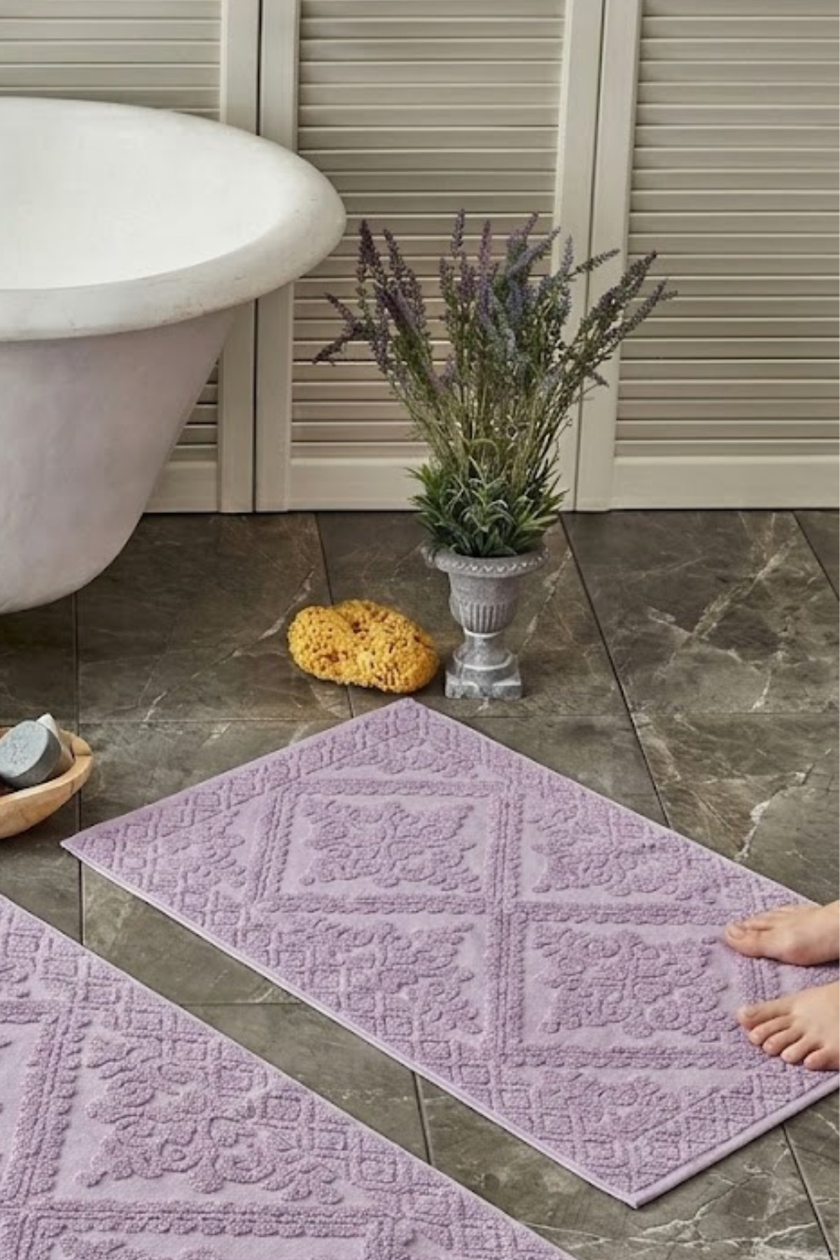 Valmia Home 2'li Set %100 Pamuklu Lüks Jakarlı Banyo Ayak Havlusu Paspası 50x70 cm - Görsel 2