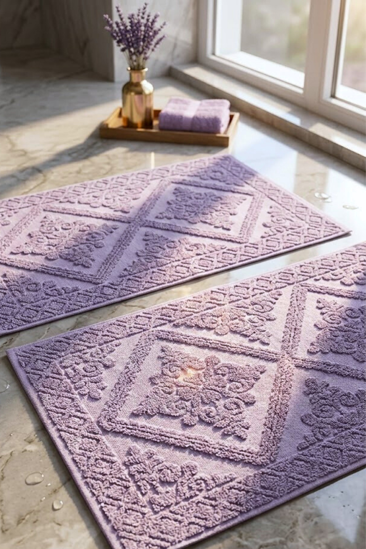 Valmia Home 2'li Set %100 Pamuklu Lüks Jakarlı Banyo Ayak Havlusu Paspası 50x70 cm - Görsel 3