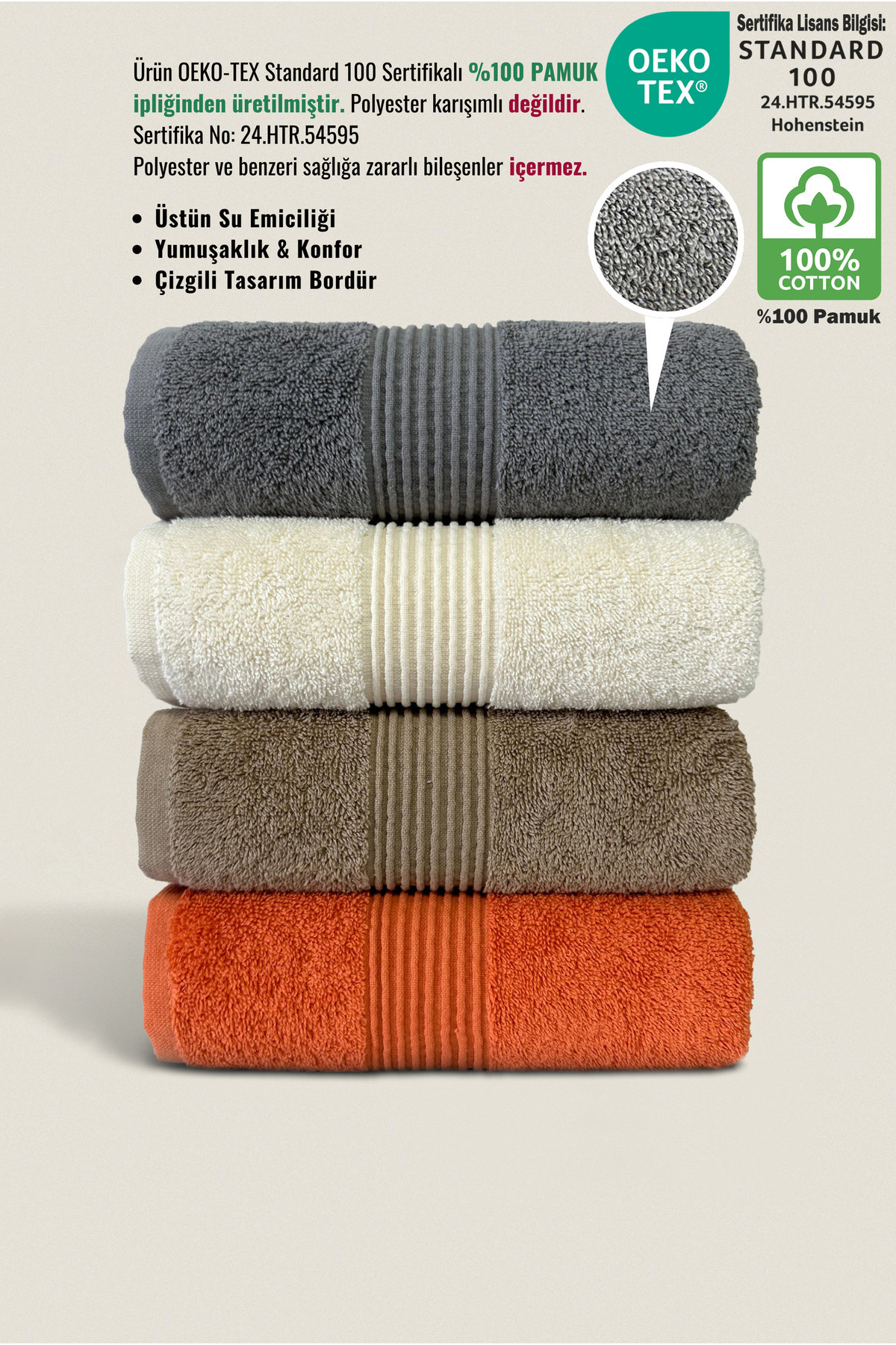 Ellaline 4'lü Havlu Seti %100 Pamuk Sertifikalı, El Yüz Mutfak Havlusu, 50x90cm Ultra Emici ve Yumuşak 4 Renk - Görsel 2