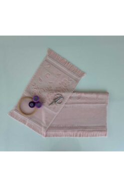 sarra 2'Lİ SARRA ETAMİN SAÇAKLI HAVLU SETİ (30x50-50x90 cm) - PUDRA