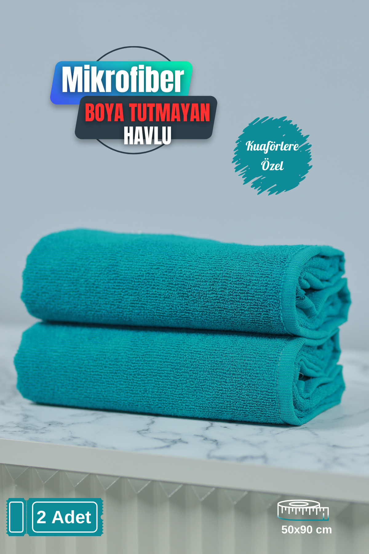 denizlicotton Kuaförlere Özel Boya Tutmayan Mikrofiber Saç Havlusu 50x90 cm 2'li Set