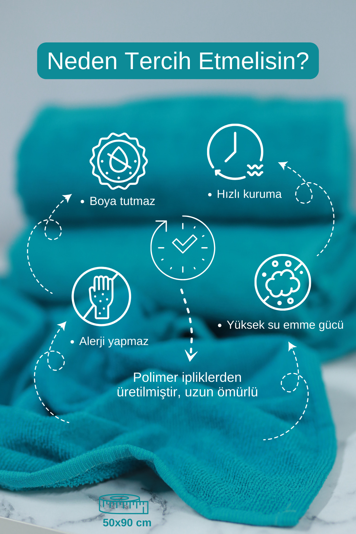 denizlicotton Kuaförlere Özel Boya Tutmayan Mikrofiber Saç Havlusu 50x90 cm 2'li Set - Görsel 2