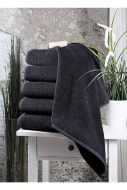 AYHANHOME %100 Pamuk Ekstra Yumuşak Antrasit 6 Adet Spor & Kuaför 50x90 El Yüz Havlu Seti