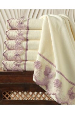 AYHANHOME Kelebek Güpürlü 3'lü %100 Pamuk 50x90 El Ve Yüz Havlu Seti