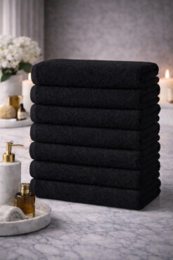 Elaganya 8’li Siyah Berber Havlusu 50x90 cm | Pamuklu, Leke Tutmayan, Profesyonel Kuaför Havlu Seti